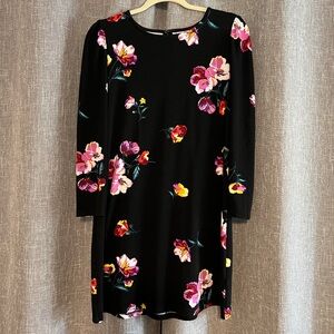 Old Navy - Big floral print on black jersey knit dress with 3/4 sleeves - Medium